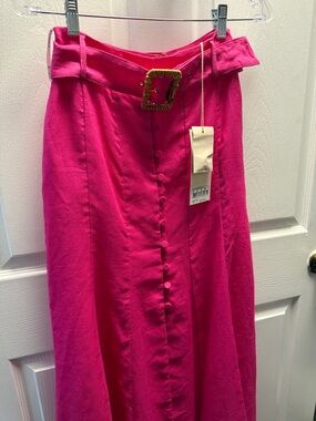 Bright Pink Maxi Skirt with Statement Buckle Belt